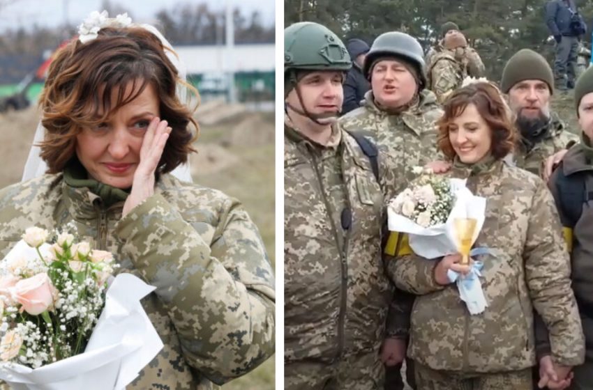  Каска вместо свадебного венца. Украинская пара узаконила свои отношения прямо на фронте