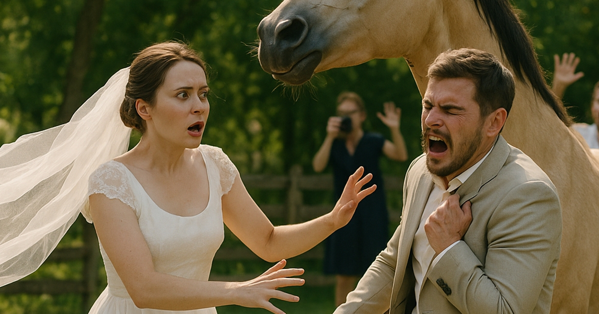 По време на сватбена фотосесия, конят ми внезапно започна да ръмжи на приятеля ми и после го ухапа: помислих, че съм луда, но след това забелязах нещо.