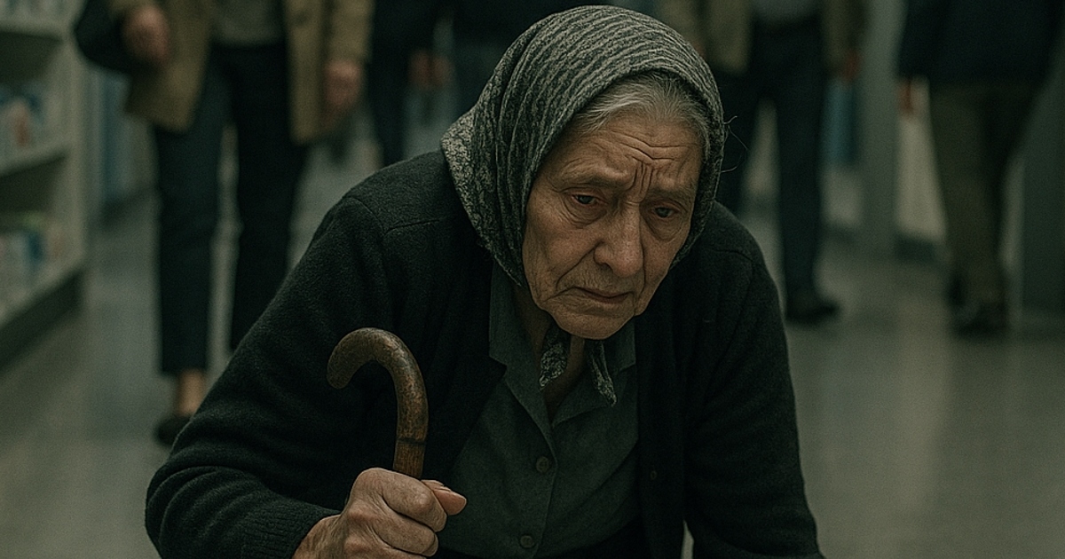 Баба падна насред магазина. Всички просто гледаха, а само едно момиче спря, за да ѝ помогне.